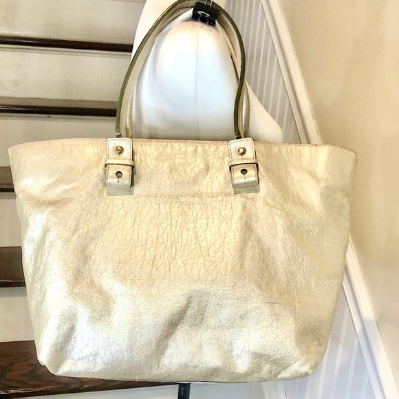 CHLOE Eclipse Oversized Ivory Silver Gold Tote Shoulder Bag Exterior Zip Pockets - Picture 3 of 17